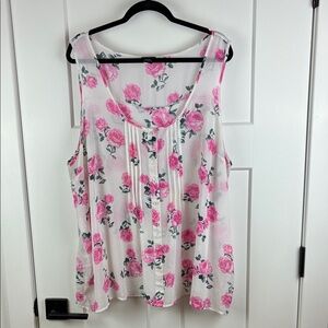 Torrid Women's Floral Sleeveless Baby Doll Top Sheer Pink Roses Size 4 e